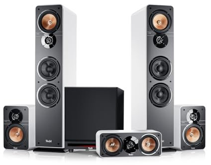 Teufel Ultima 40 Surround Power Edition 5.1-Set - Heimkino Lautsprecher 5.1 Soundanlage mit riesigem Subwoofer (optional kabellos ansteuerbar), Bassreflex, 3-Wege-System - Weiß