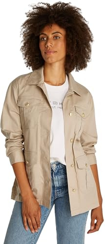 Tommy Hilfiger Donna Giacca-Camicia Gold Button Utility con Taschini sul Petto, Beige (Sandalwood), L