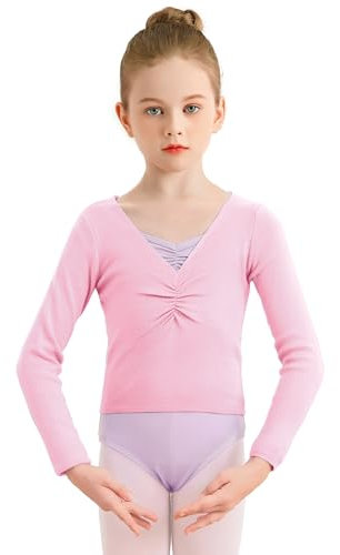 Eisnnu Kinder Mädchen Tanzpullover V-Ausschnitt Ballett Bolero Ballett Top Girl Strickpullover Langarm 3-11 Jahre (DE/NL/SE/PL, Numerisch, 130, Regular, Rosa)