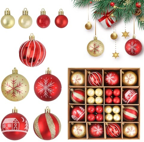 Bolas de Navidad, 44pcs Bolas de Navidad Rojas y Doradas Decoracion Navidad Hogar 6cm Adornos Arbol Navidad para Hogar Festivales