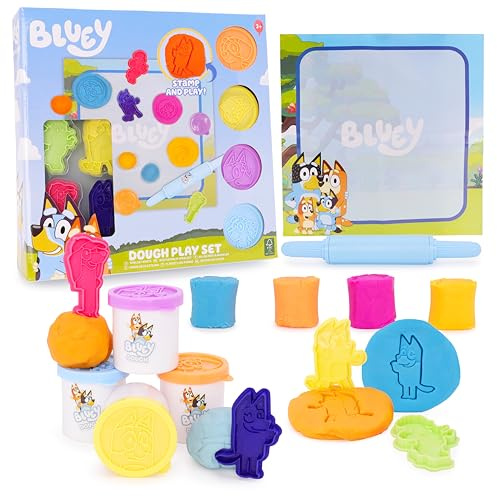 Toyland® 10-Piece Bluey Activity Set - Kids dough Kit With Roller, Stamps & Wipeable Play Mat, Arts & Crafts Toy for Toddlers & Preschoolers (Ages 3+)