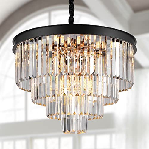 Taklampor moderna kristallkronor 24 tum/60 cm K9 kristallkrona rund topp justerbar taklampa K9 kristall hängande lampa 4 nivåer 12 lampor för matsal S