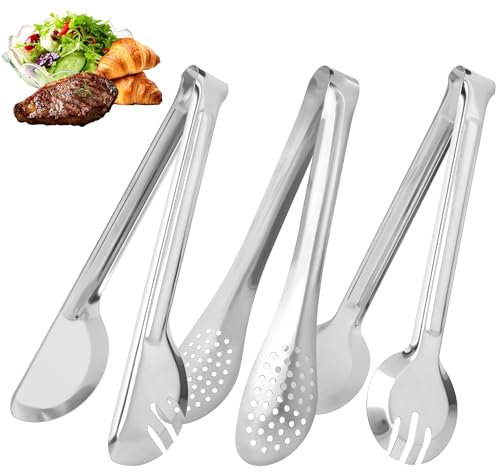 3 Pezzi Pinze da Barbecue, Pinze da Servizio in Acciaio Inossidabile, Pinze da Portata in Acciaio Inox per Cucinare Servire, Grigliare, Buffet, Insalate, Pasticceria