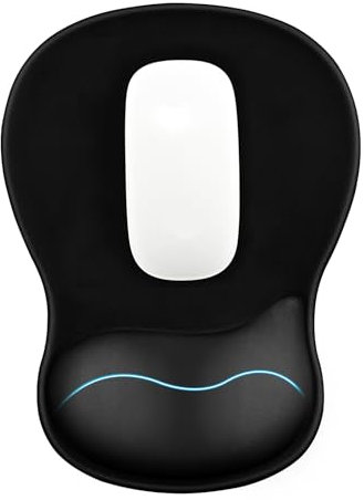 EooCoo Ergonomique Tapis de Souris avec Support de Poignet en Gel et Base PU en Silicone, Durable Mouse Pad et Lavable, Bureau, Fournitures Scolaires, Accessoires pour PC, 26x19cm - Noir