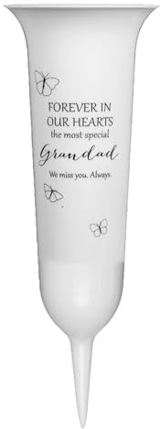 Memorial Grave Flower Pot - 33cm tall Sturdy White Memorial Graveside Flower Vase with Spike from the Thoughts of You range (Grandad 0452)
