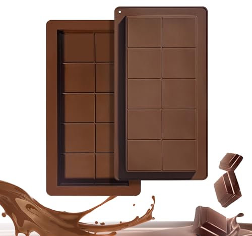 Molde de Silicona para Chocolate, 2 Piezas Reutilizables Moldes con 10 Cavidades Antiadherentes Sin BPA para Barras de Chocolate, Bombones, Pralinés Ideal para Helado, Pastel y Dulces (Estilo Dubai)