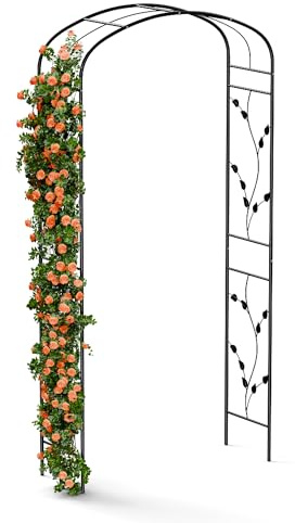 blumfeldt FloraBelle Arche de Jardin – Arche Métallique pour Plantes Grimpantes, Panneaux Feuilles Décoratifs, Cadre Acier Thermolaqué, Résistant Intempéries, Assemblage Facile, 240x110x40 cm