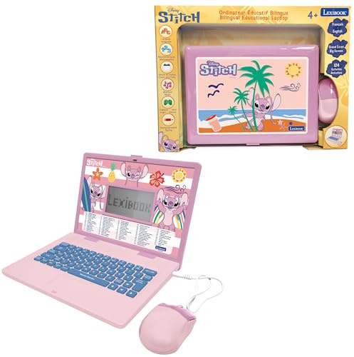 Lexibook, Disney Stitch Angel, Ordinateur Portable éducatif bilingue Angel – 124 activités Français/Anglais, JC598D1i1