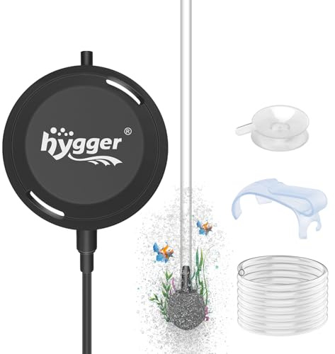 hygger Bomba de Aire Acuario Silencioso, Oxigenador Acuario 1.5W, ≤33 dB, Potente Aireador de Aalida única, 420ml / Min, Aireador Silencioso para Tanque de Peces de hasta 40 L