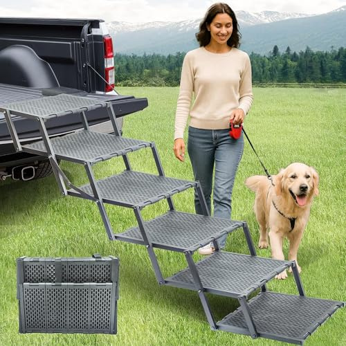 Dog Ramp for Car, SUV & Truck, Portable Pet Stairs with Non-Slip and Easy-Clean Surface, Extra Large Dog Step with Adjustable Size, Supports up to 250 lbs.