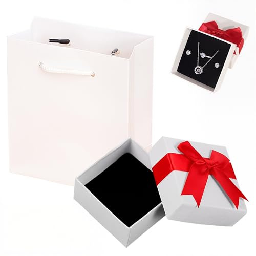 OIXYAZ 1 piezas Cajitas Regalo Pequeñas,caja regalo,Simple y práctico, discreto y único, muy adecuado para el almacenamiento de joyas(Lazo rojo)