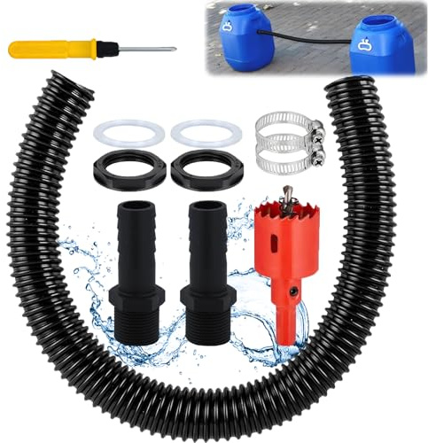 Juego de conexión para barriles de lluvia, conexión para barriles de lluvia, conector con manguera de 1 m, 2 mangueras, conector de barril de lluvia, juego de conexión para tanques de agua de lluvia