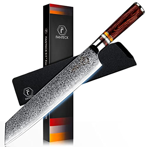 Fanteck 9.5 Kiritsuke Chef Knife,Kitchen Knife Damascus Pro Sharp VG10 High Carbon Stainless Steel 67-Layer Meat Sushi Fruit Cutting Chef Knife[Gift Box & Plastic Cover]Ergonomic Pakkawood Handle