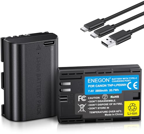 ENEGON LP-E6NH USB-C Direktladefähige Ersatzakkus 2800mAh (Doppelpack) für Canon lp-e6nh,kompatibel mit Canon EOS 5d Mark iv,Canon EOS 6D/6d Mark ii, Canon EOS 70D/80D,XC10/XC15/5DS/5DSR/ R/R5/R6