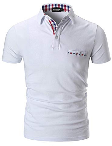 APAELEA Herr Polotröjor Kortärmad Kontrastfärg T-shirts Sport Golfskjortor, Vitt, 3XL