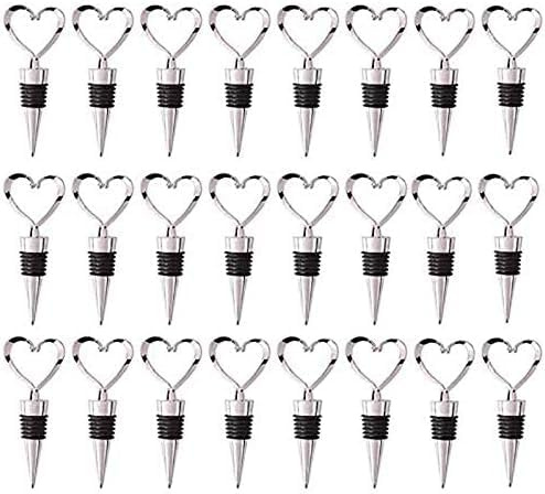 24 Pack Love Design Tappi per Bottiglie di Vino Un Forma di Cuore e Bevanda con Borsa Trasparente Bianca per Matrimoni, Feste