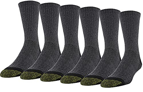 Gold Toe Men's 656s Cotton Crew Athletic Socks, Multipairs, Grey/Black Work (6-Pairs), Large (Pack of 6)