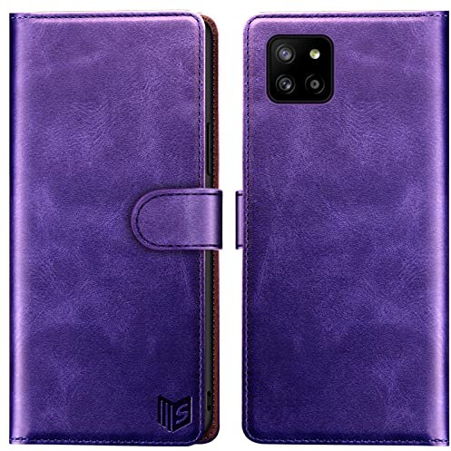 SUANPOT for Samsung Galaxy A22 5G case with [Credit Card Holder][RFID Blocking],PU Leather Flip Book Protective Cover Women Men for Samsung Galaxy A22 5G Phone case Purple