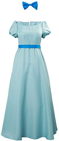 YANVS Women Halloween Cosplay Costume Blue Princess Dress Belt Bow Tiara Set