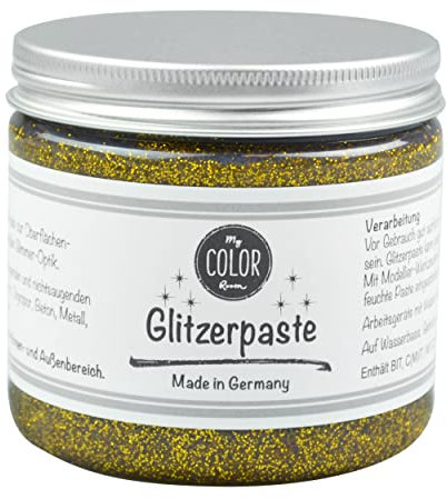 My COLOR Room Glitzer-Paste (Gold, 190ml) Glitzerfarbe mit extra viel Glitter zum Basteln auf Wasserbasis, funkelnde Effekt-Paste - Farbe für Glas, Pappe, Leinwand, Holz, Ton. Made in Germany