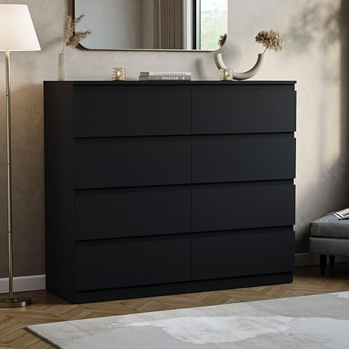 Vida Designs Denver 8 Drawer Chest of Drawers | Black | Space-Saving Storage | 95.5H x 120W x 40D cm | Smooth Metal Runner | Engineered Wood | Modern Bedroom Chest of Drawers Unit