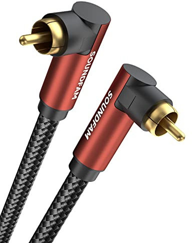 SOUNDFAM Câble RCA Double 90 Degrés Câble Subwoofer Angle Droit Câble Caisson de Basses avec Connecteurs Plaqués Or 24K, Double Blindage pour Soundbar, TV - (3M)
