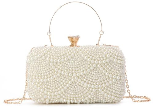 EVEOUT Damen Perlen Clutch Handtaschen Elegante Hochzeitstaschen Abendtasche Brauttasche Umhängetasche für Party Abschlussball