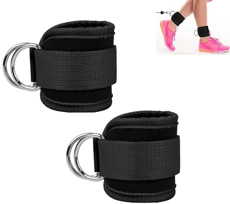 JGR SELECT Lot de 2 bandages de cheville pour poulie rembourrée, sangles de cheville, accessoires de gymnastique, unisexes (noir)