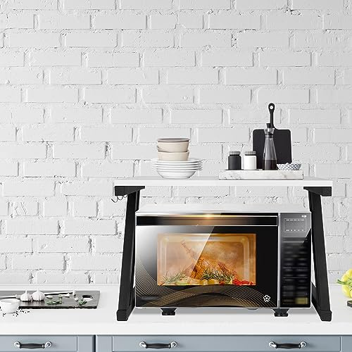 Scaffale per Forno a Microonde, Vernice in Ferro Inossidabile + Truciolato Ecologico, Tostapane Scaffale Forniture da Cucina della Griglia del Forno Salvaspazio-Superficie in marmo 57*38*38 cm-Z