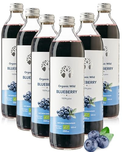 Jus de myrtille sauvage bio LOOV – 100% pur jus, pressé à froid, sans sucre ni eau ajoutés, sans concentré – 6 bouteilles en verre de 500 ml