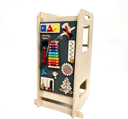 Torre de Aprendizaje Montessori 12 en 1 ATAA Madera Natural Altura Regulable Actividades sensoriales Juguete Educativo niños Desde 1 año