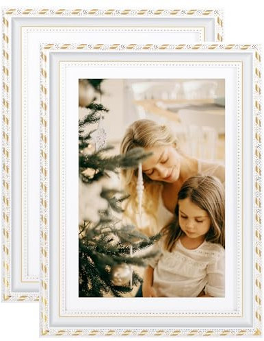 Rieeyrslza Marcos de Fotos Vintage A4 Marco Barroco 21x29,7 CM Marco de Fotos Retro Oro 2 Piezas Marcos para Decorativos del Hogar, con Soporte, Adecuado para Familias Galerías Retrato (Blanco 2Uds)