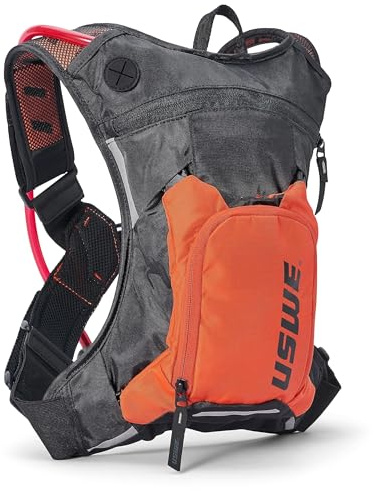 USWE Moto Hydro - Mochila de hidratación con vejiga de agua, una mochila de gama alta sin rebote para motocicleta enduro y todoterreno (3L negro/naranja)
