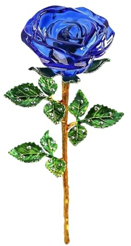 Magicherry Ramo de rosas de cristal, flores artificiales, ramo de rosas de cristal, adornos figuritas para el hogar, centro de mesa, decoración para Navidad, aniversario, boda, color azul