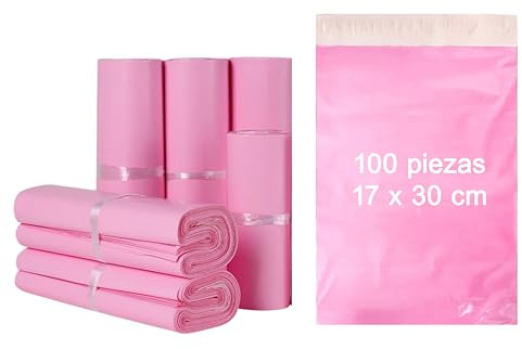Buste in plastica per spedizione, con chiusura autoadesiva, rosa e grigio, 17 x 30 cm e 20 x 30 cm, confezioni da 50 e 100 pezzi, resistenti (rosa, 100 pezzi - 17 x 30 cm)