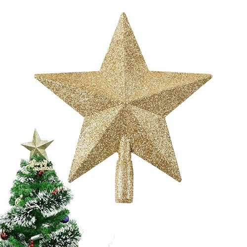 Sommet de Sapin de Noël avec Glitzer Doré, Pointe de Sapin en Forme d'Étoile - Décoration de Sapin de Noël en Plastique pour la Fête de Noël