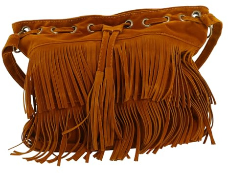 AKOOSY Sac À Franges Rétro Pour Femme Style Seau Décontracté Style Grand Format En Tissu Tendance Élégant Vintage Bandoulière Fourre-Tout Marron
