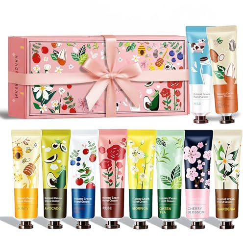 10 Lot Creme pour Les Mains Coffret Cadeau de Crème Mains, Mini Creme Main Hydratante pour Les Main et Les Pieds, Petit Cadeau pour Femmes, Maman, Petite Amie, anniversaire, Fête des Mères