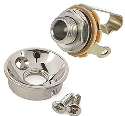 Electrosocket Jack Plate for Telecasters - Polished Nickel Finish + Switchcraft J11 Mono Jack