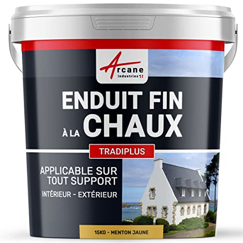 ARCANE INDUSTRIES Enduit Fin à la Chaux, décoration, intérieure, extérieur, Maison : Tradiplus - 15 kg (jusqu'à 14 m²) Menton Jaune