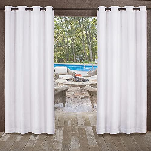 Exclusive Home Miami Semi-Sheer Textured Indoor/Outdoor Grommet Top Curtain Panel, 54x108, Winter White, Set of 2