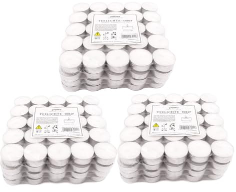 pajoma® Teelichte 300 Stück, Weiß | unbeduftete Teelichter | Brenndauer: 4 Std. - 20 g Wachsgewicht, 12 x 38 mm | Gastro, Hochzeit, Dekorieren, Feiern, Entspannen, Outdoor, Party