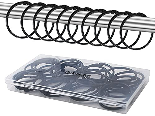 36pcs Shower Curtain Rings, Rust-Resistant Metal Round Shower Hooks for Bathroom Rod Curtains, Changing Room, Windows, Home Decoration, Movable Clasp (Black)