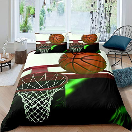 Homemissing Set di biancheria da letto per ragazzi e ragazze, con copripiumino sportivo con palla 3D, per letto matrimoniale, 3 pezzi