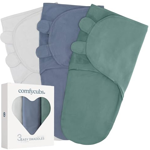 Bekväma ungar babyfilt, swaddle filt 0-3 månader, nödvändigheter för nyfödda, spädbarn sovsäck wrap, 100% andningsbar bomull, baby pojke flicka, justerbar 3-pack (sten, nomadiskt blå, azul,