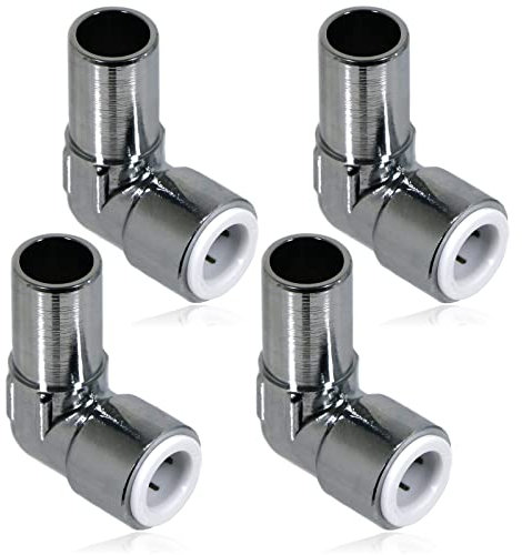 SPARES2GO 15mm x 10mm Pushfit Radiator Valve Chrome Reducing Elbow Stem Compression (Pack of 4)