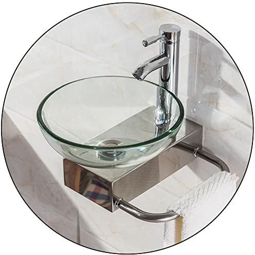 Mini Washbasin Small Bathroom Washbasin Wall Mounted Washbasin Artistic Tempered Glass Vessel Sinks Basin Bowl Set (Color : Clear, Size : 31cm)
