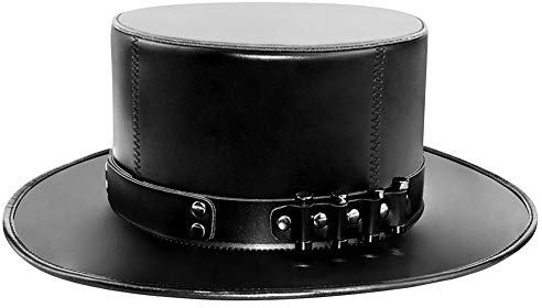 Azurtis Black Leather Plague Doctor Hat Vintage Flat Top Dress Up Hat Steampunk Halloween Top Hat