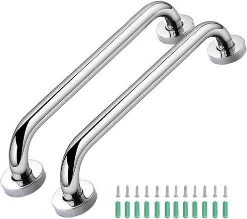 2 Pack 17inch Grab Bar Rail, 304 Stainless Steel Non-Slip Bathroom Chrome Grab Rail, Non-Slip Disability Auxiliary Handle, Safety Handle for Bedroom Bathtub, Shower, Steps, Indoor/Outdoor, 43.5cm