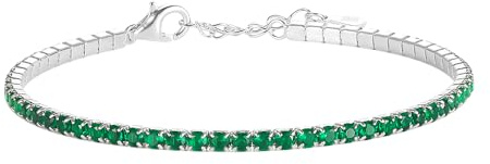 Pulsera unisex de tenis verde esmeralda de plata 925 rodiada – Colección Rainbow Les Folies, 16.19 centimeters, Plata de ley, Circonia cúbica